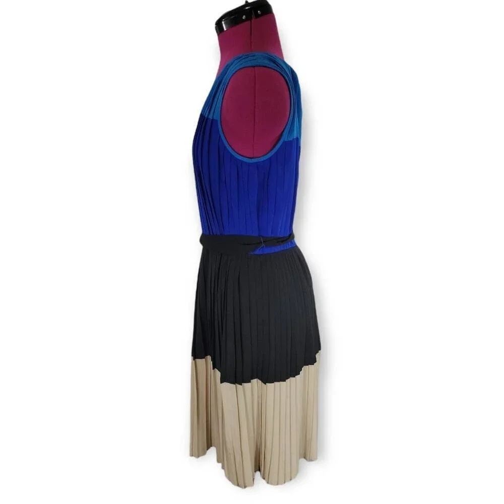 Calvin Klein Colorblock Pleated Knee Length‎ Dress 6 Work Wedding Guest Office